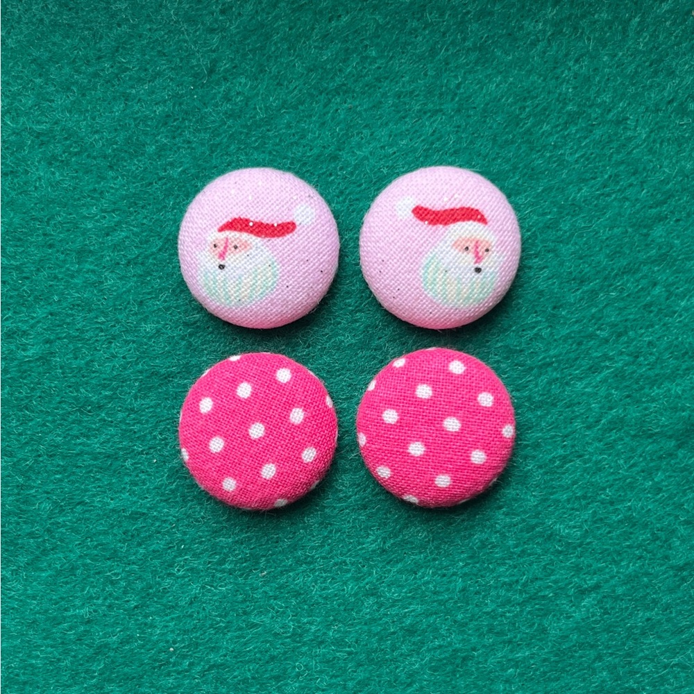 Retro Pink and Red Christmas Stud Earrings, Retro Christmas Button Stud Earrings
